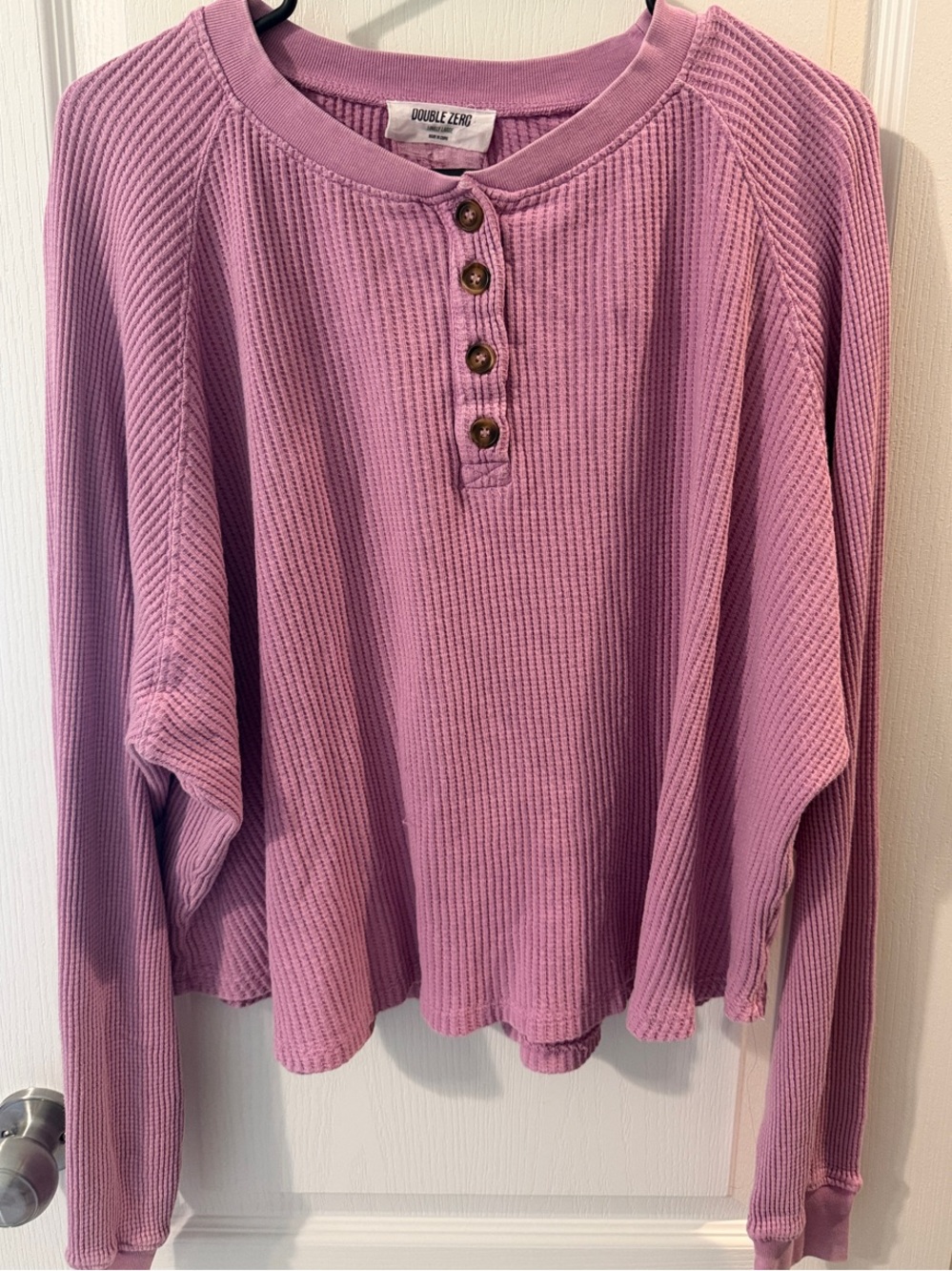 Double Zero Mauve Waffle Henley Long Sleeve Top